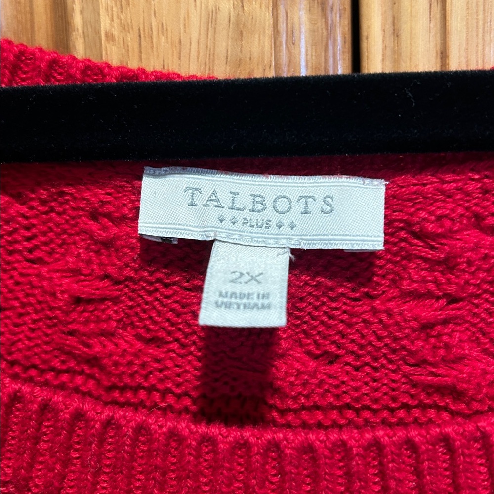 Talbots pretty red sweater with top surrounding knit design - Picture 3 of 5